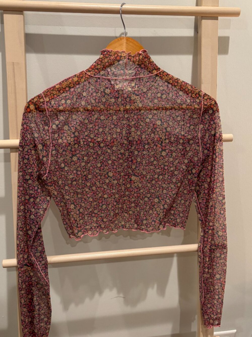 For Love & Lemons Nadia Sheer Turtleneck Crop Top Size M